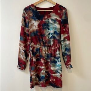 W118 Walter Baker Multicolor Abstract Print Shirt Dress S longsleeve tie dye